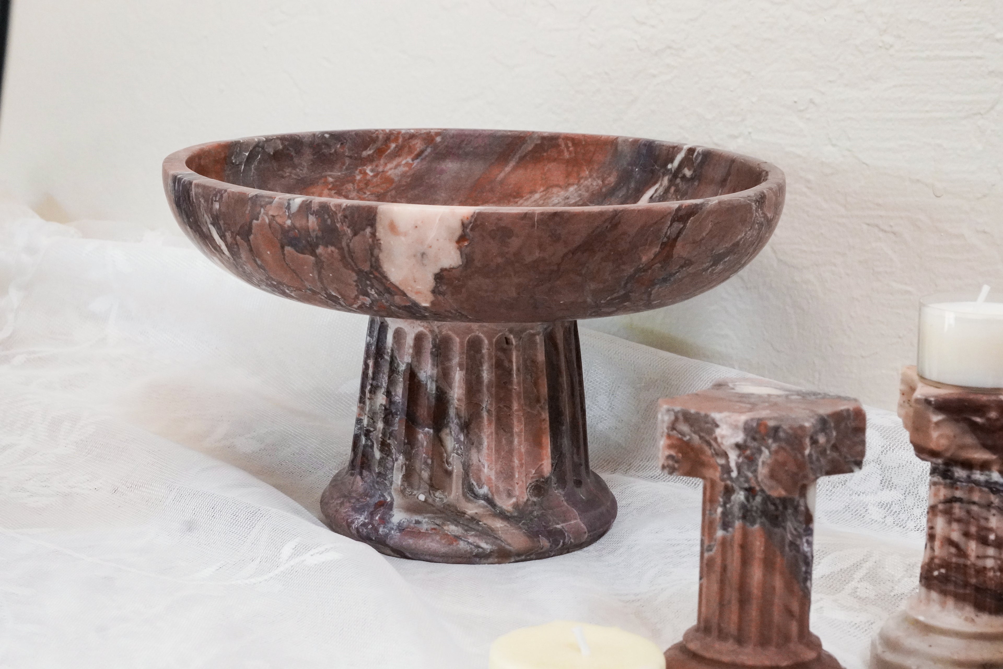 Large Viola Marble Pedestal Bowl--Two Pieces