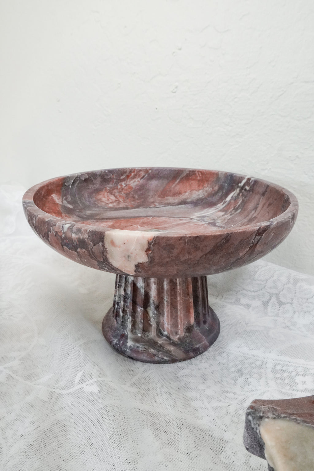 Large Viola Marble Pedestal Bowl--Two Pieces