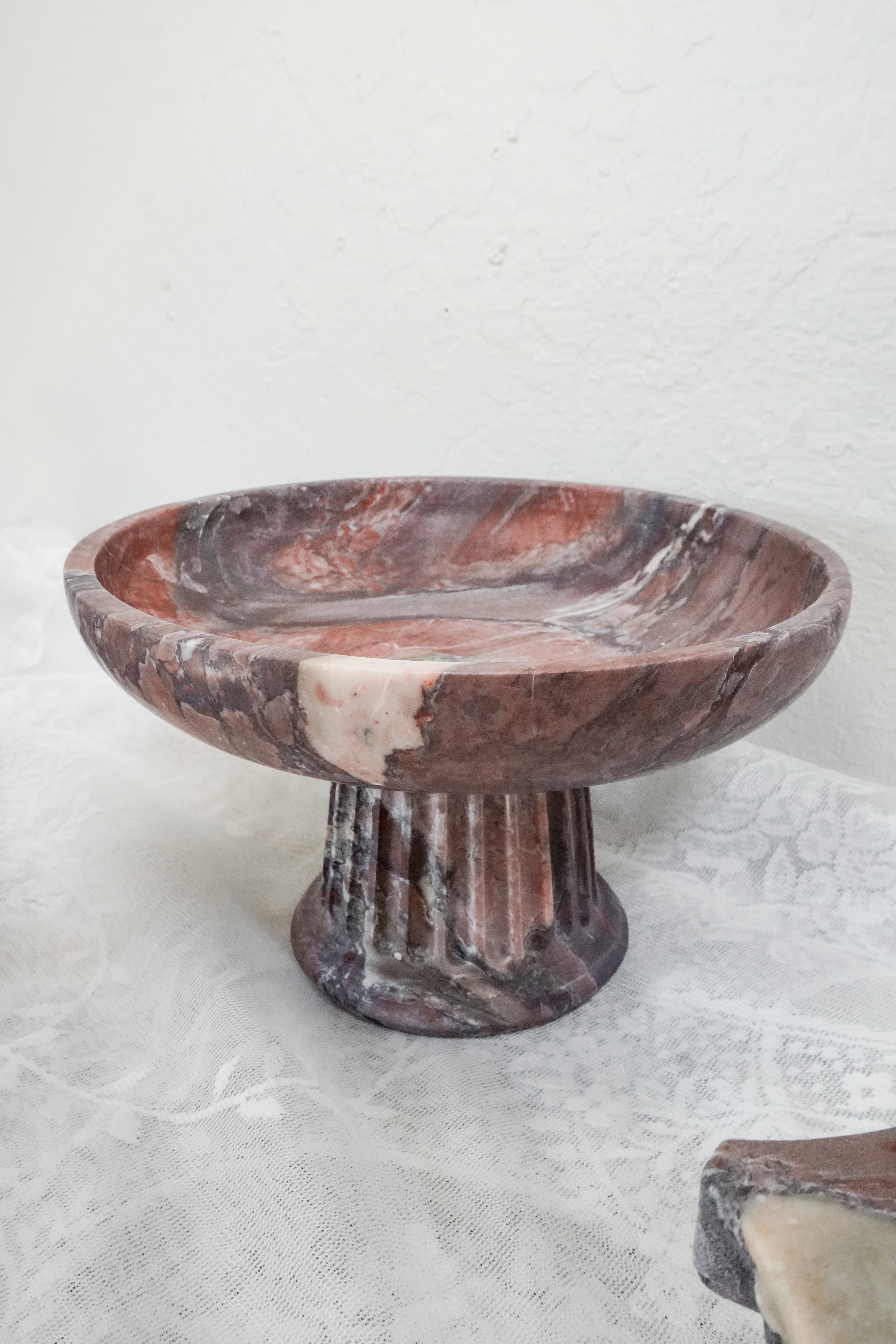 Large Viola Marble Pedestal Bowl--Two Pieces