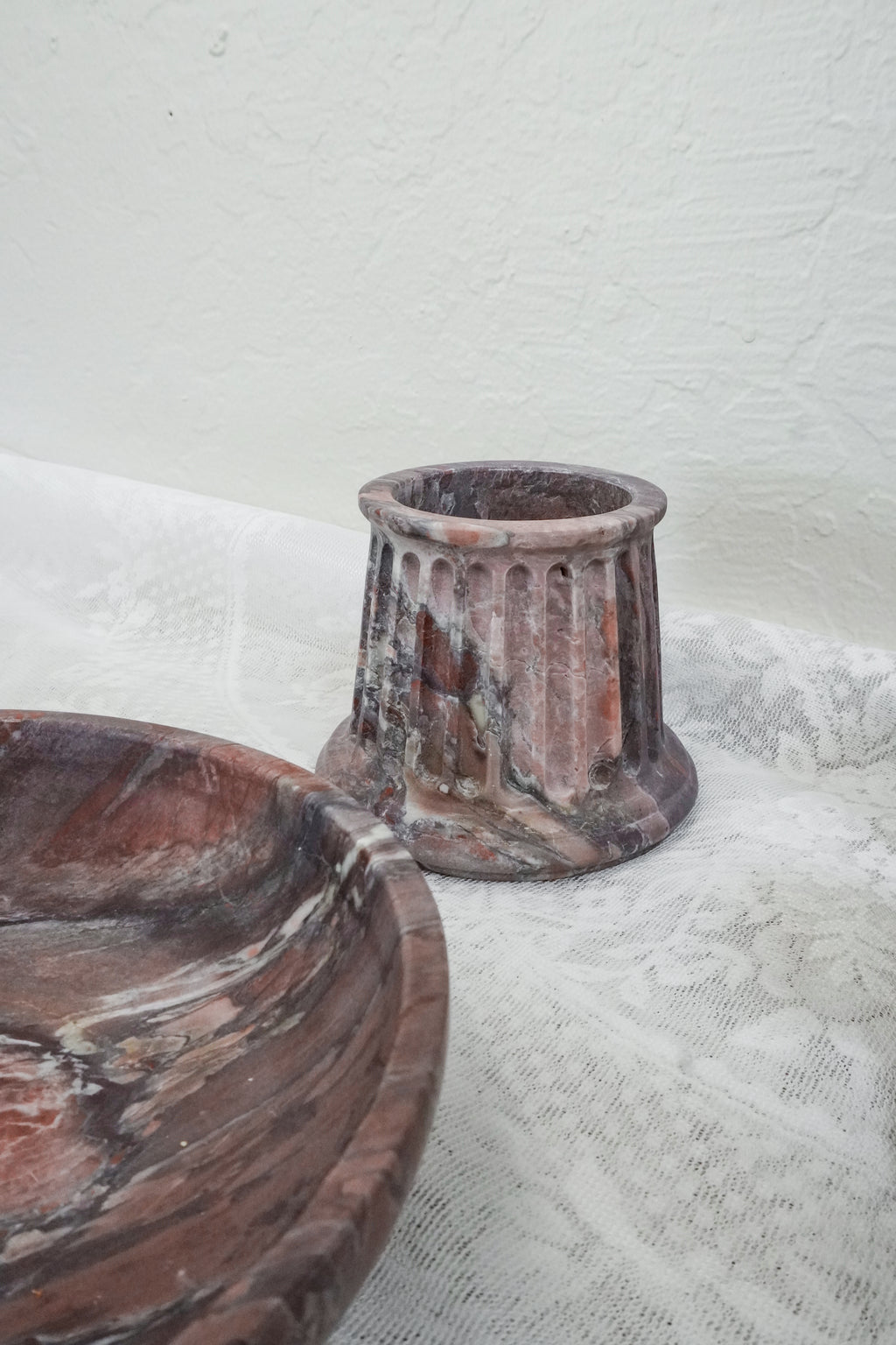 Large Viola Marble Pedestal Bowl--Two Pieces