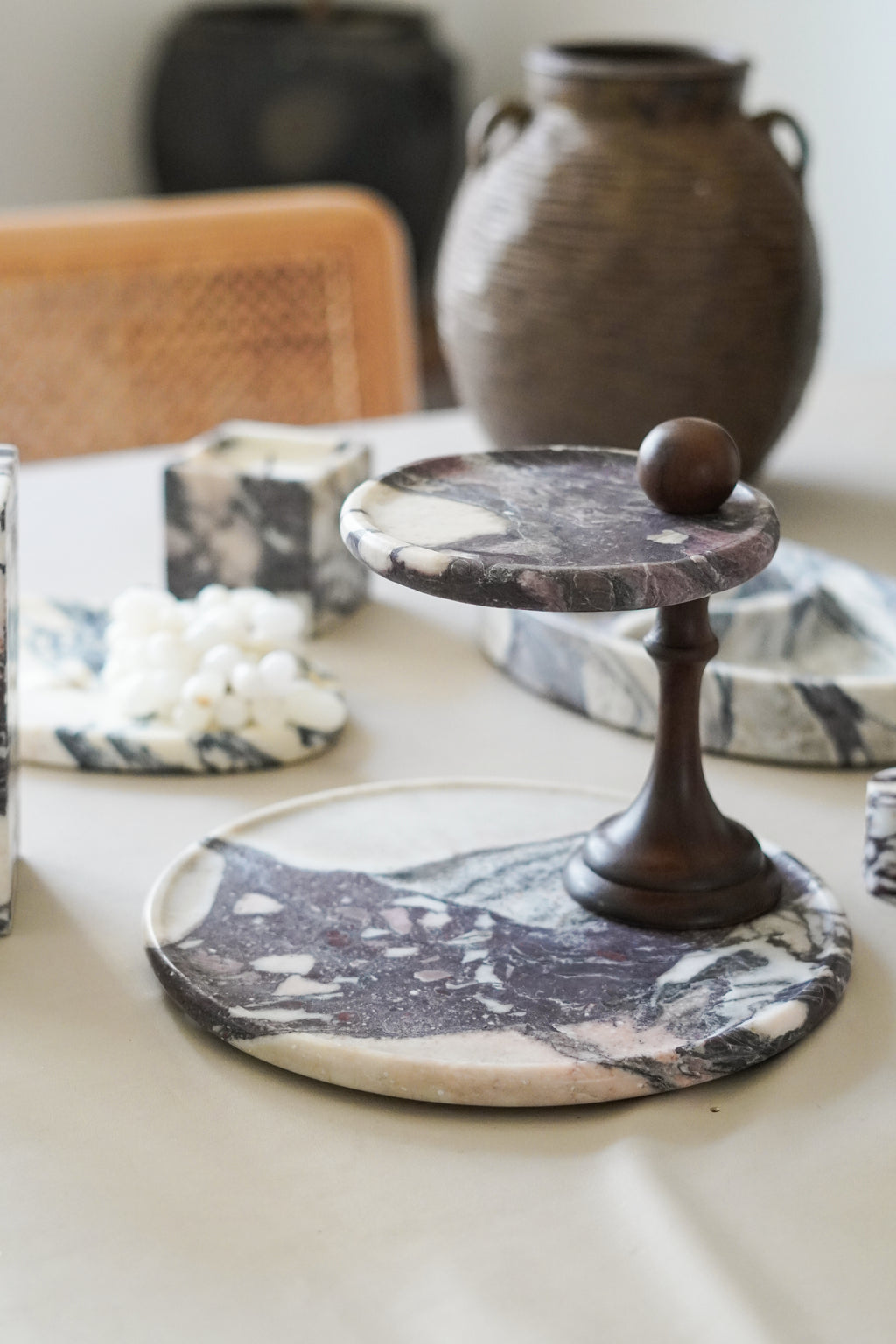 Italian Calacatta Viola Marble Two Tier Stand