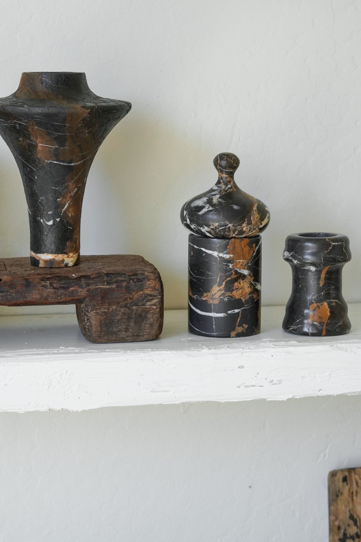 Black Gold Marble Lidded Jar