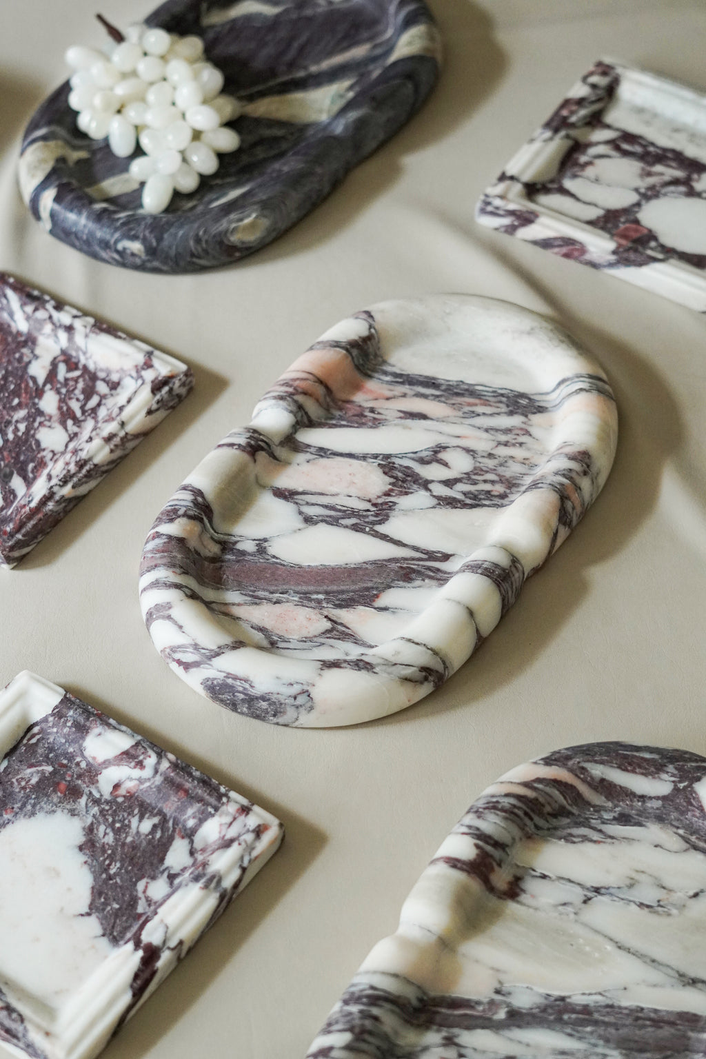 Italian Calacatta Viola Thick Marble Oval Tray