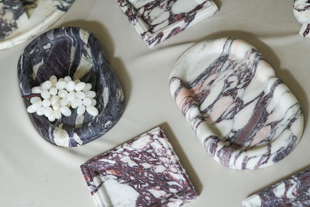Italian Calacatta Viola Thick Marble Oval Tray