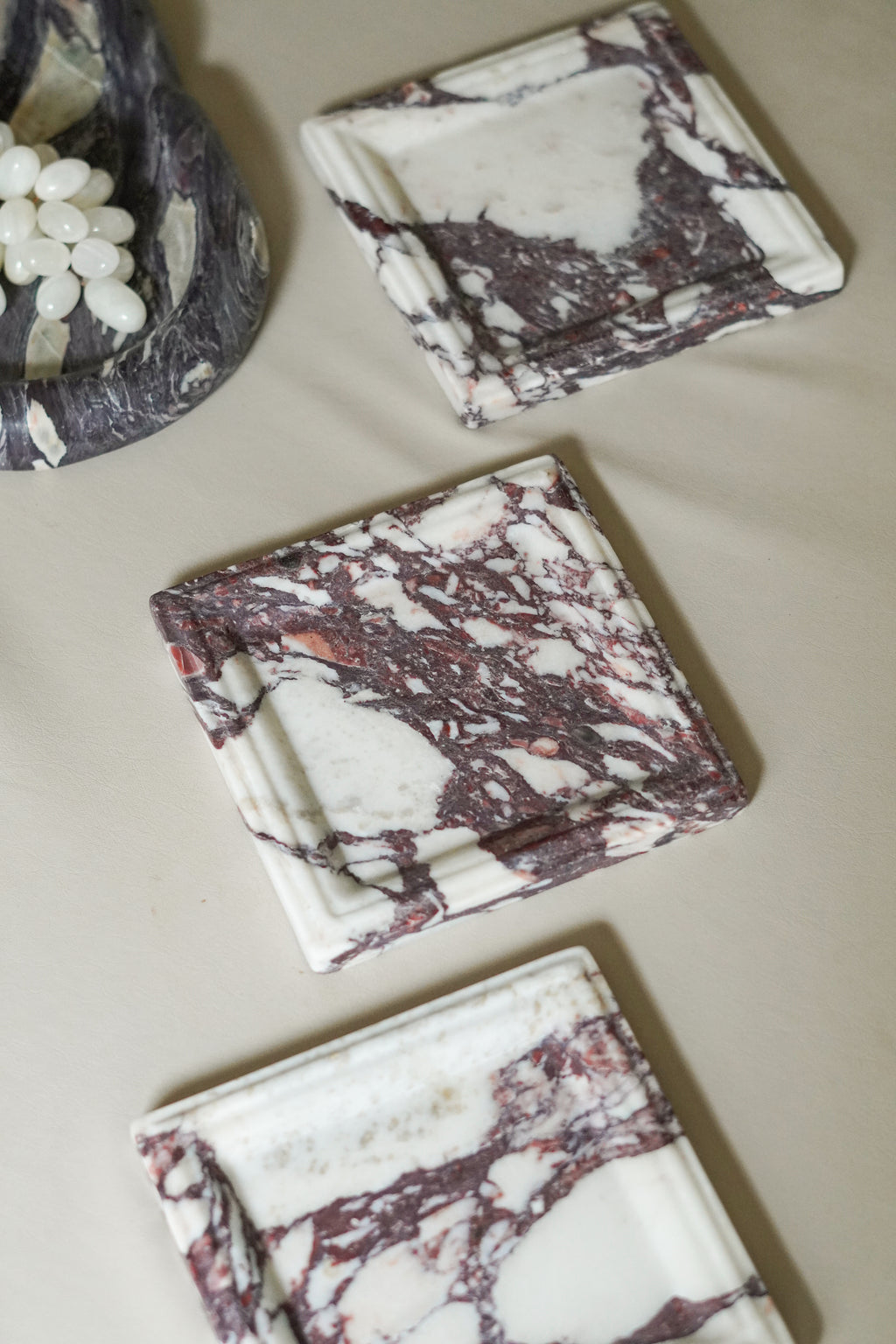 Italian Calacatta Viola Square Marble Tray--Carved Edge