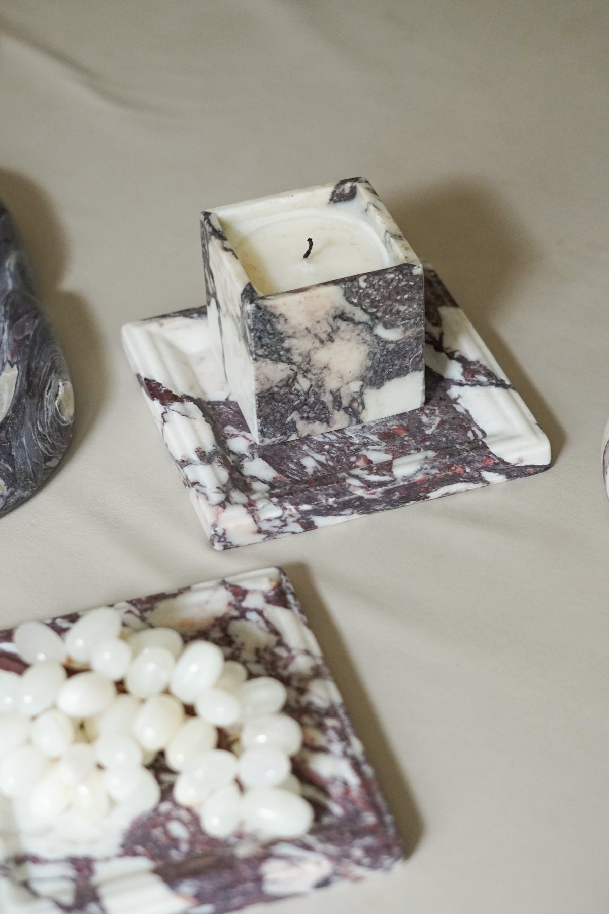 Italian Calacatta Viola Square Marble Tray--Carved Edge