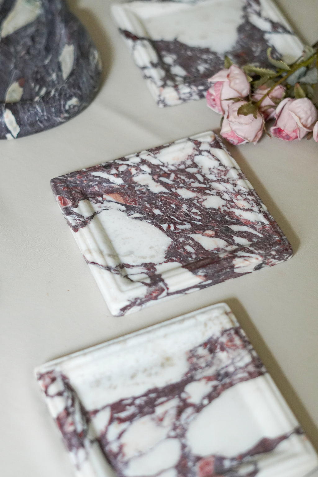 Italian Calacatta Viola Square Marble Tray--Carved Edge