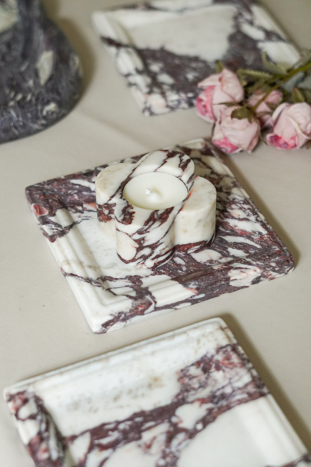 Italian Calacatta Viola Square Marble Tray--Carved Edge