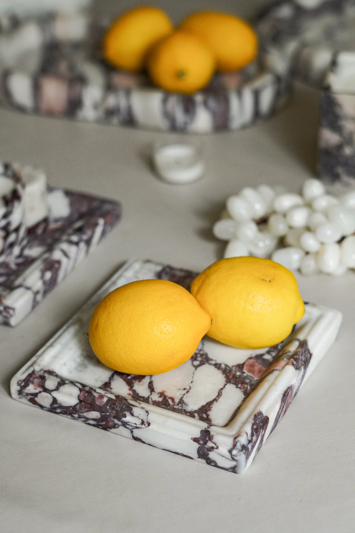 Italian Calacatta Viola Square Marble Tray--Carved Edge
