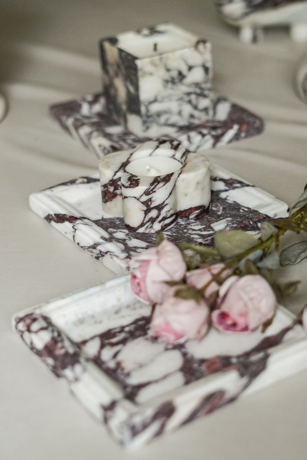 Italian Calacatta Viola Square Marble Tray--Carved Edge