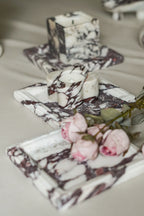Italian Calacatta Viola Square Marble Tray--Carved Edge