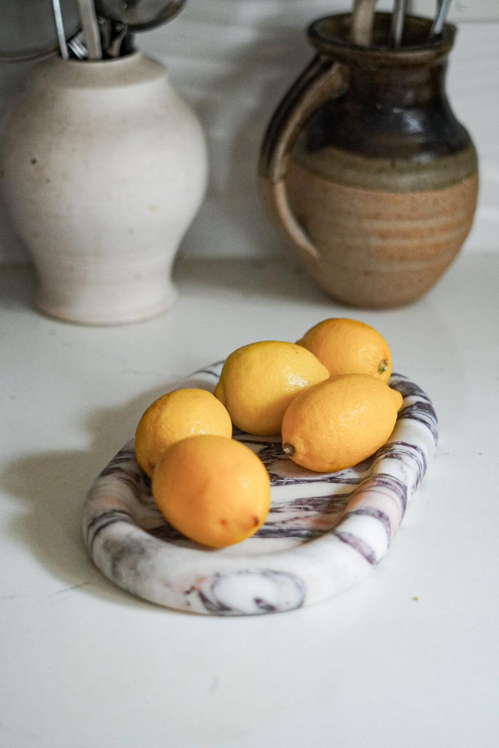 Italian Calacatta Viola Thick Marble Oval Tray