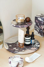 Italian Calacatta Viola Marble Two Tier Stand