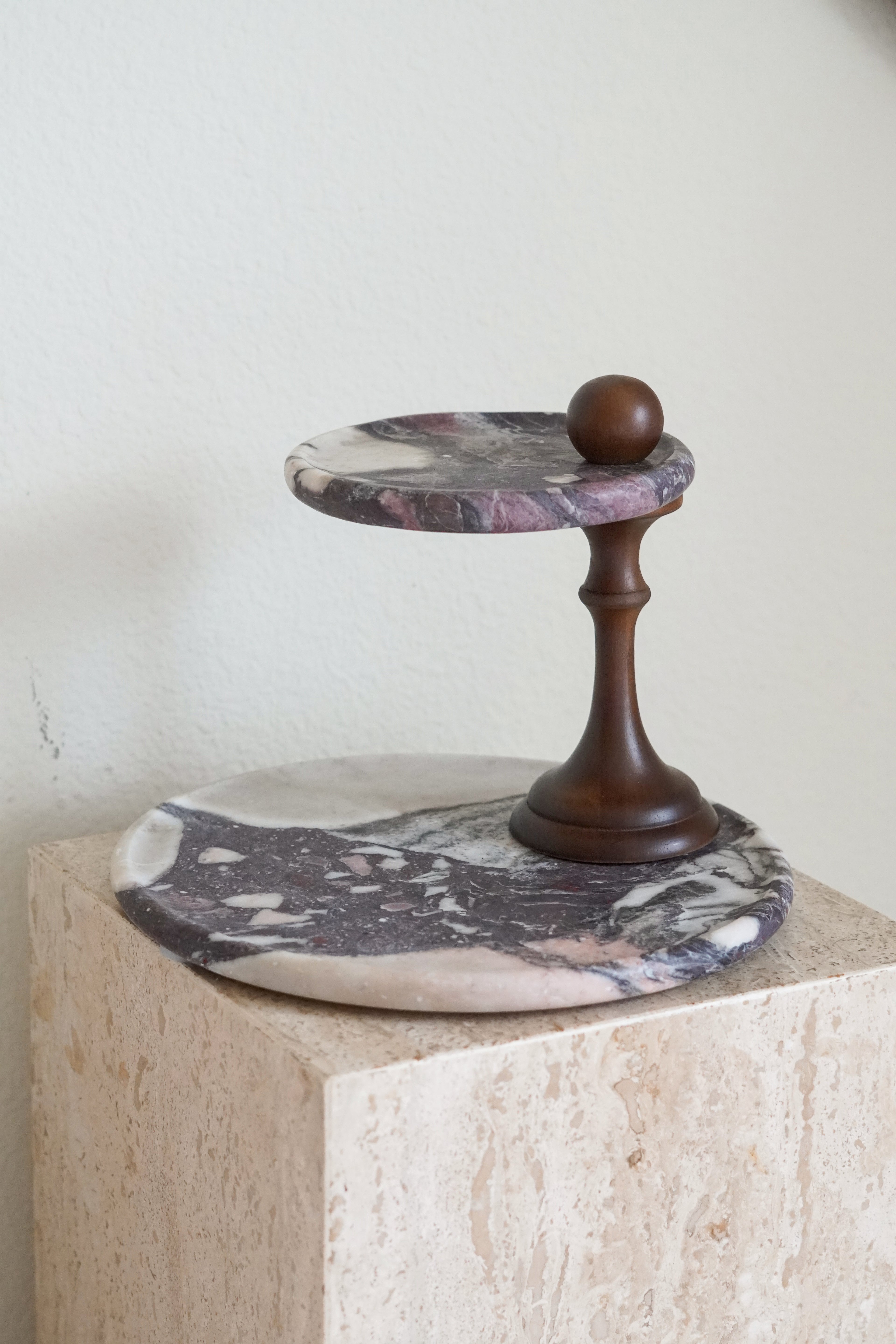 Italian Calacatta Viola Marble Two Tier Stand