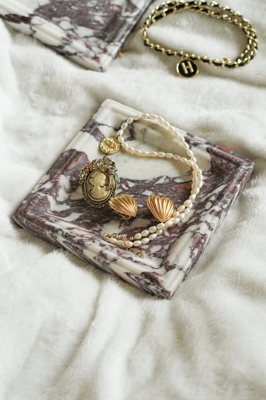Italian Calacatta Viola Square Marble Tray--Carved Edge