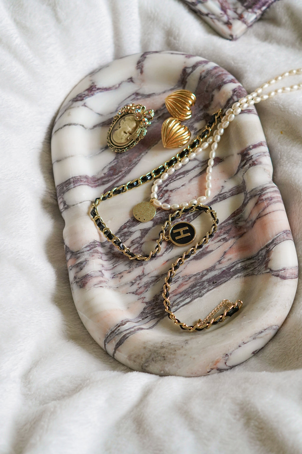 Italian Calacatta Viola Thick Marble Oval Tray