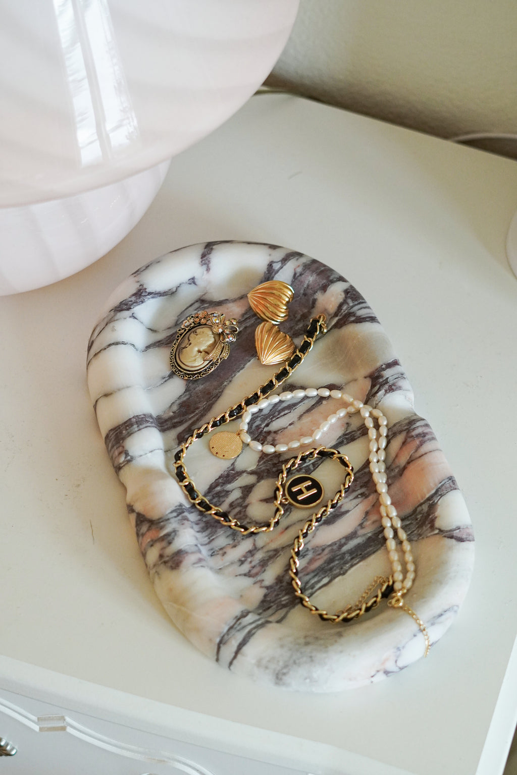 Italian Calacatta Viola Thick Marble Oval Tray