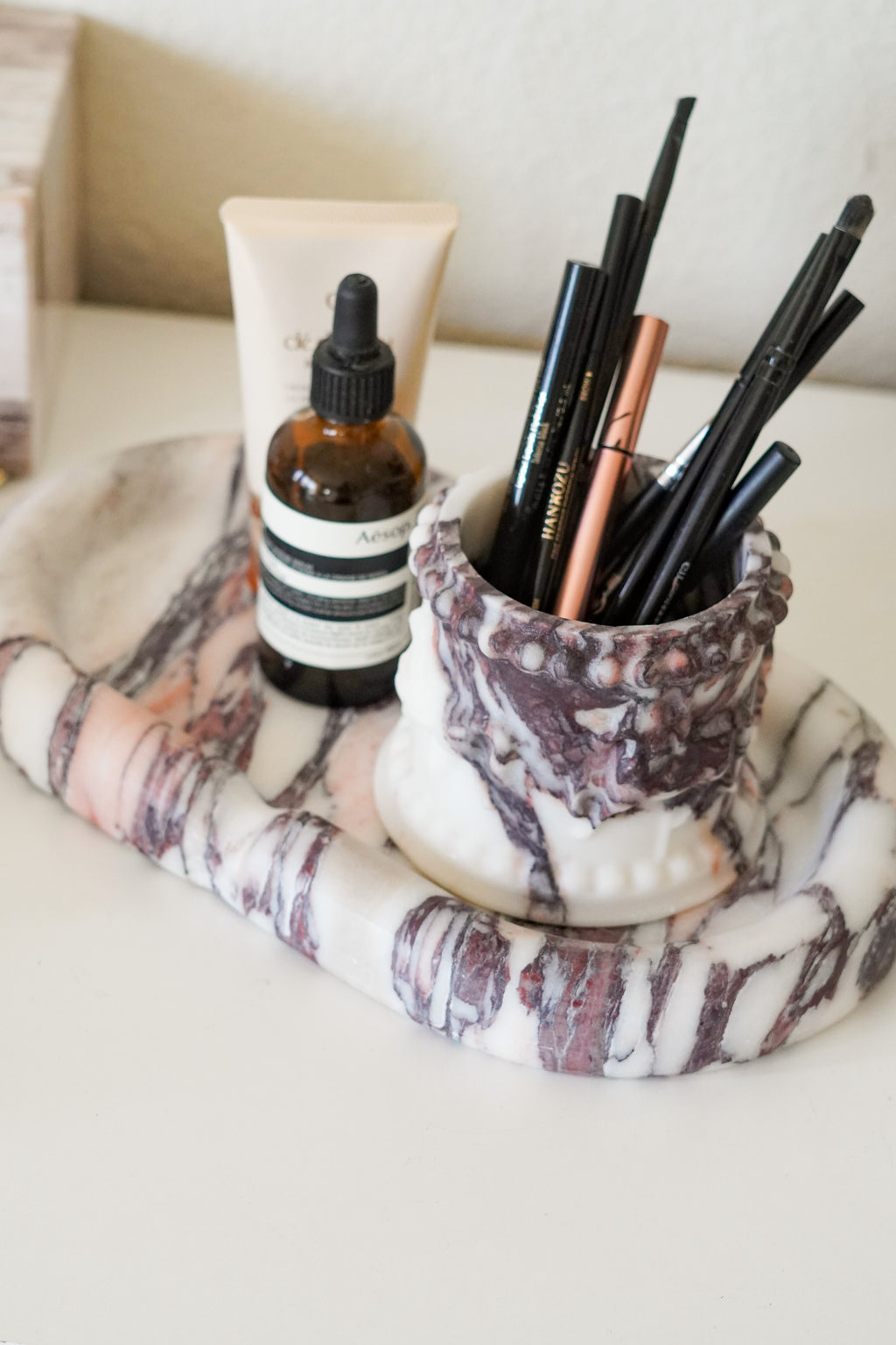 Italian Calacatta Viola Thick Marble Oval Tray