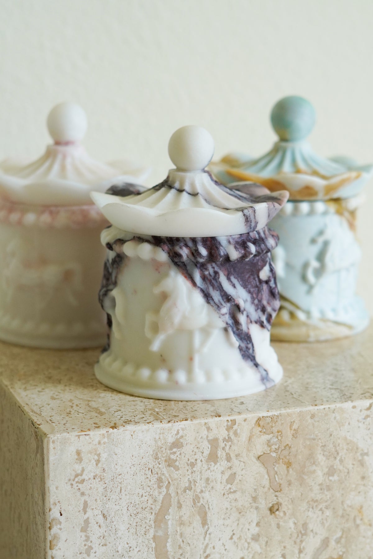Luxury Blue Marble Carousel Horse Lidded Jar--Muti-Color