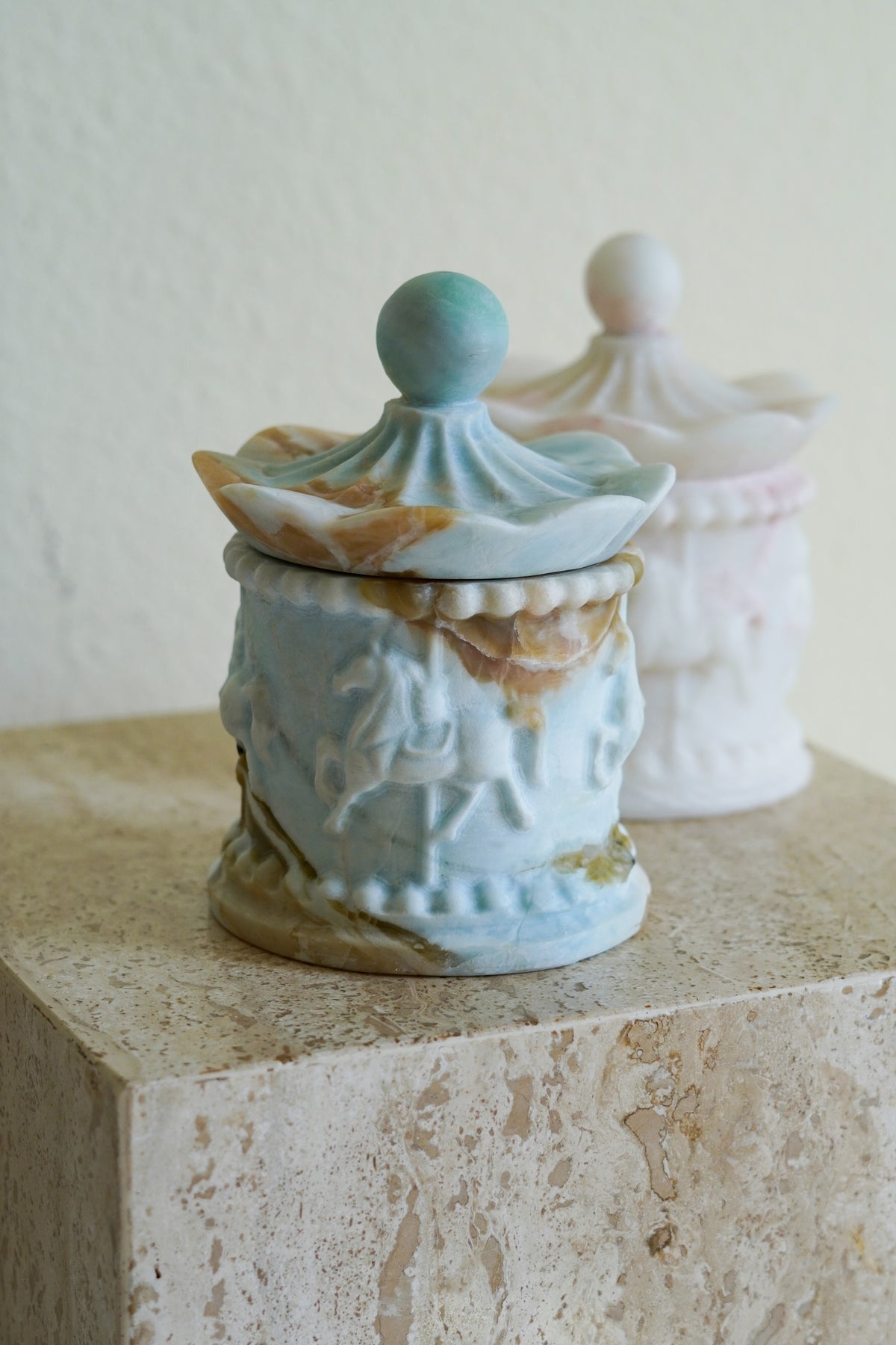 Luxury Blue Marble Carousel Horse Lidded Jar--Muti-Color