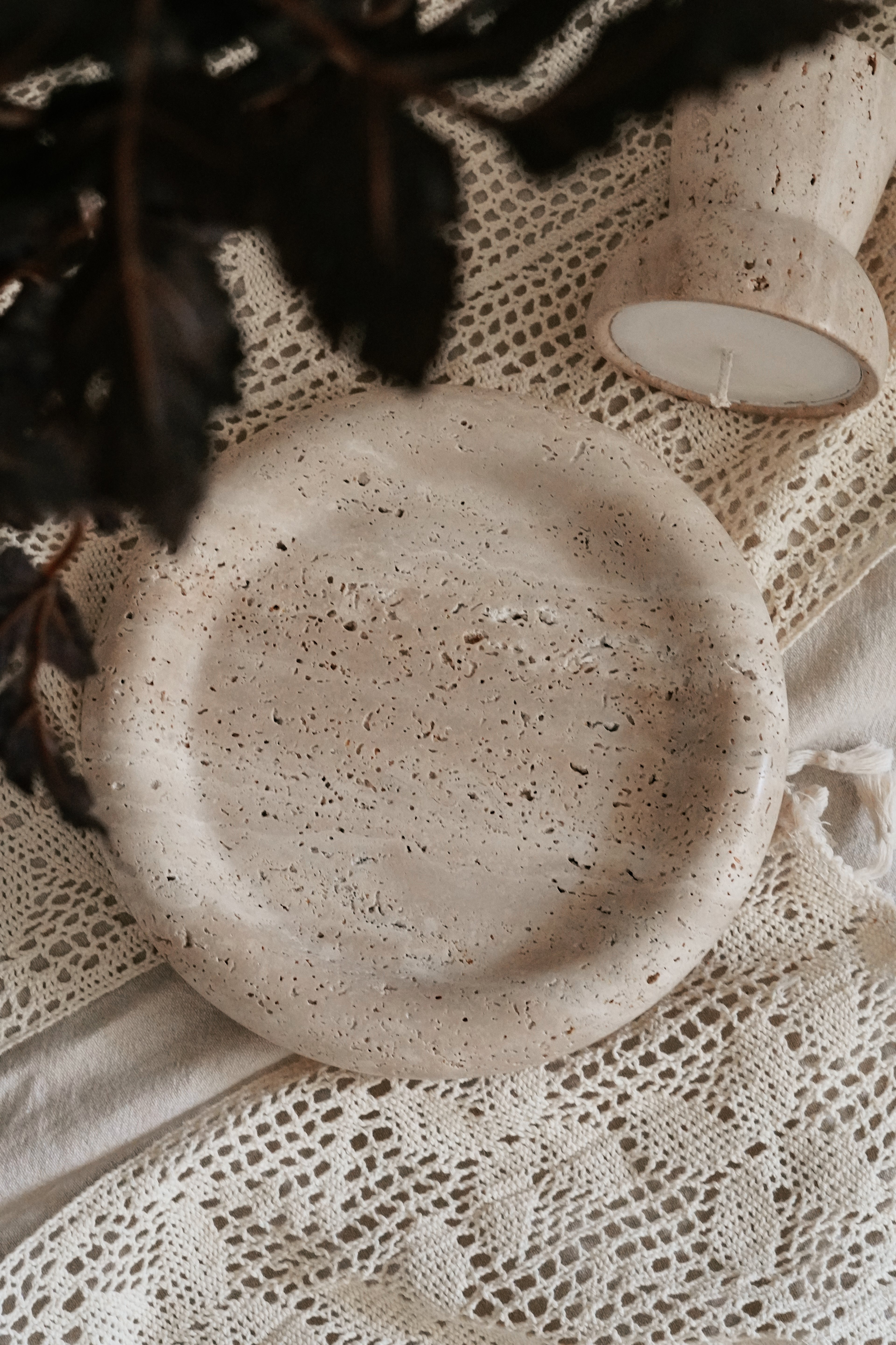 Travertine Round Marble Tray
