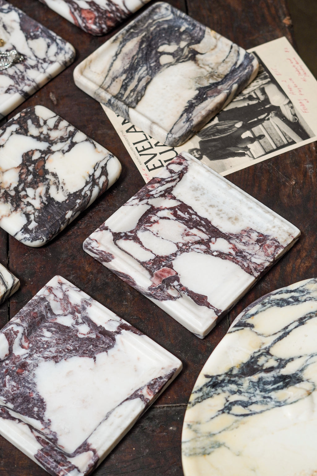 Italian Calacatta Viola Square Marble Tray--Carved Edge