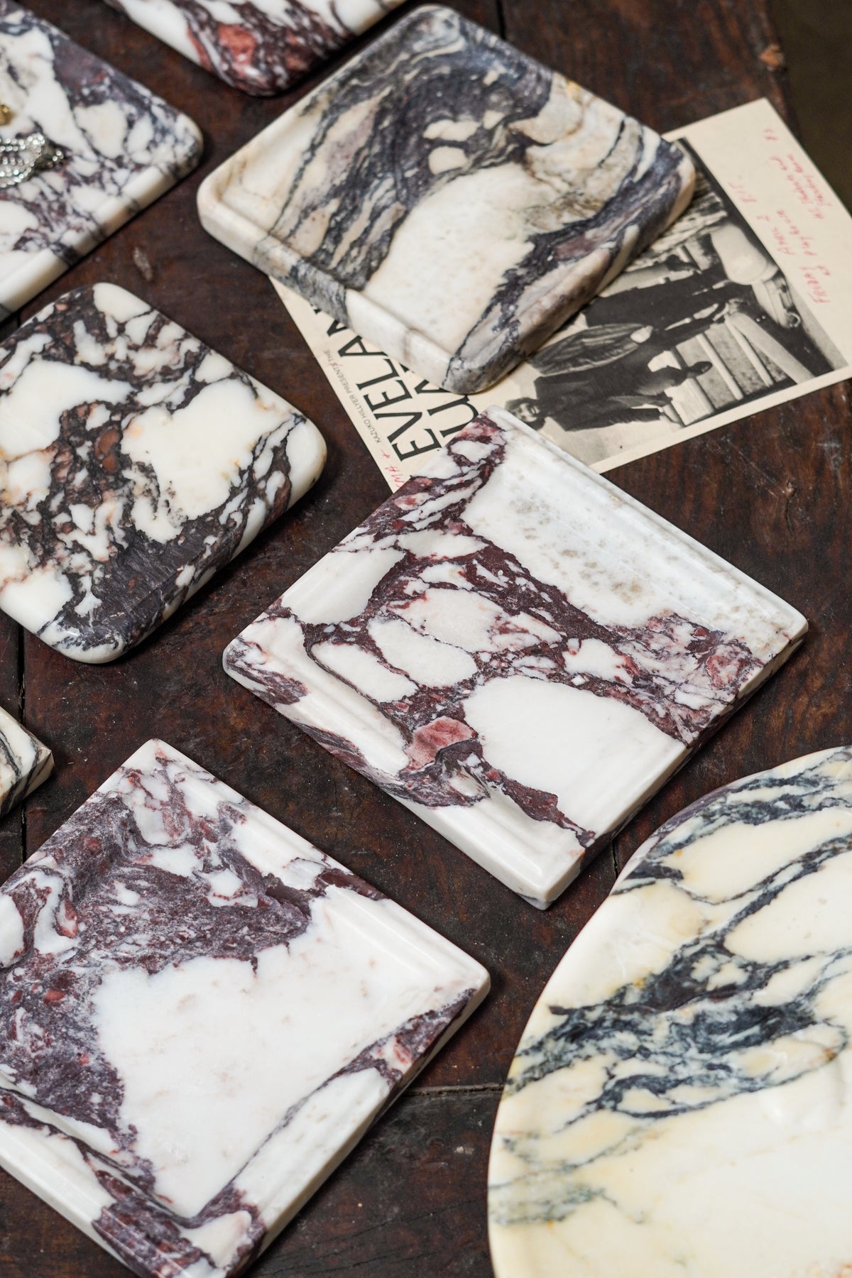 Italian Calacatta Viola Square Marble Tray--Carved Edge