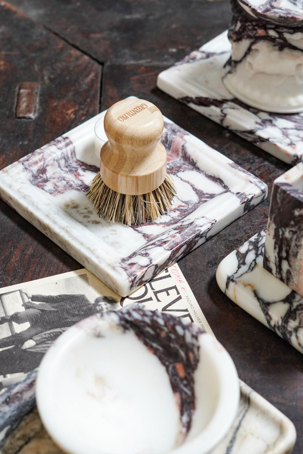 Italian Calacatta Viola Square Marble Tray--Carved Edge