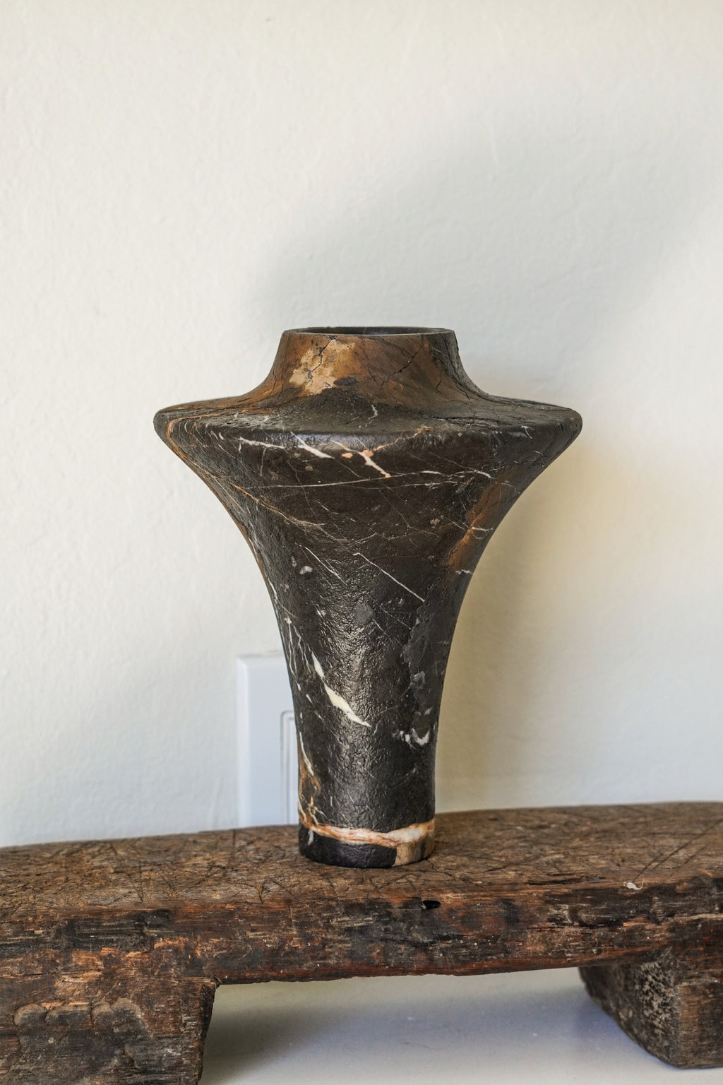 Sculptural Black Gold Marble Vase