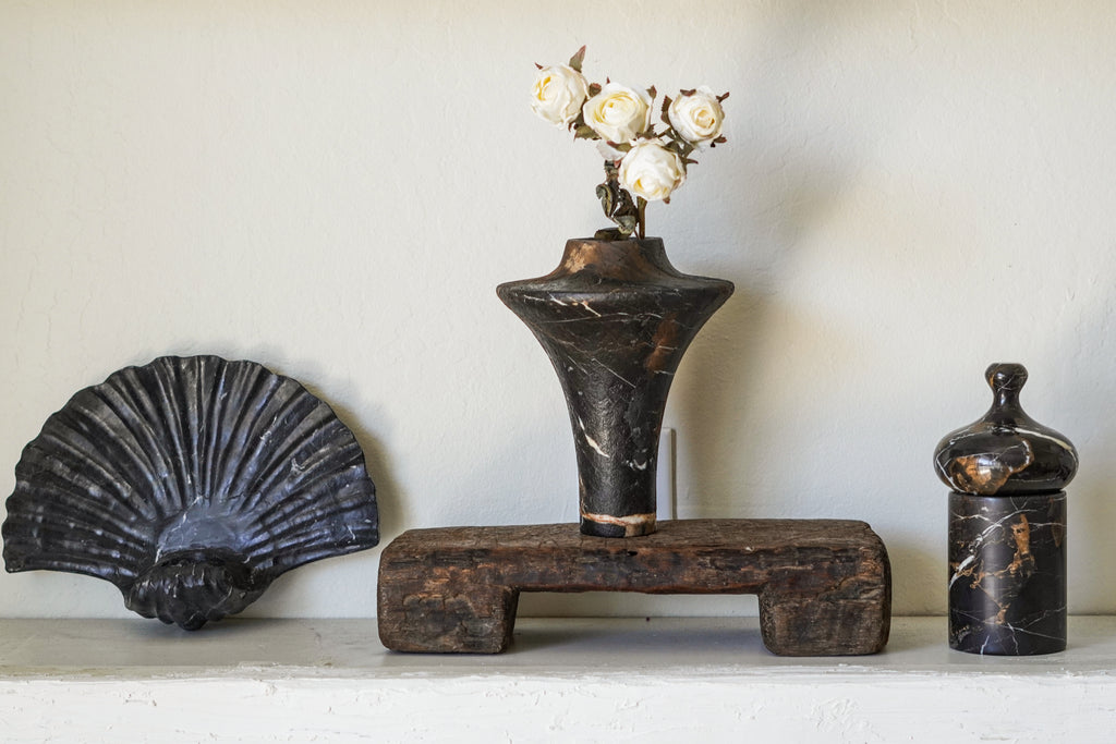 Sculptural Black Gold Marble Vase