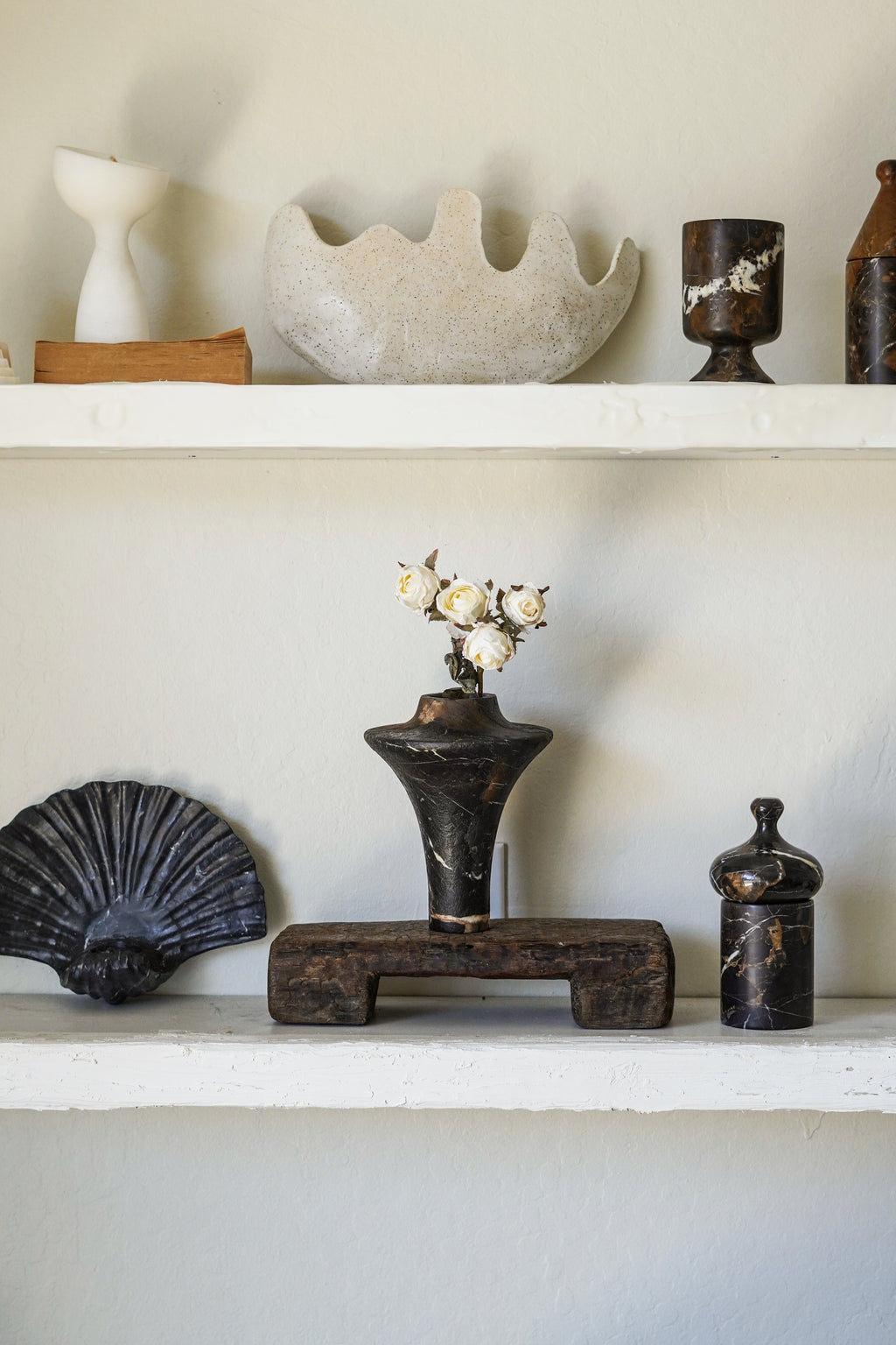 Sculptural Black Gold Marble Vase