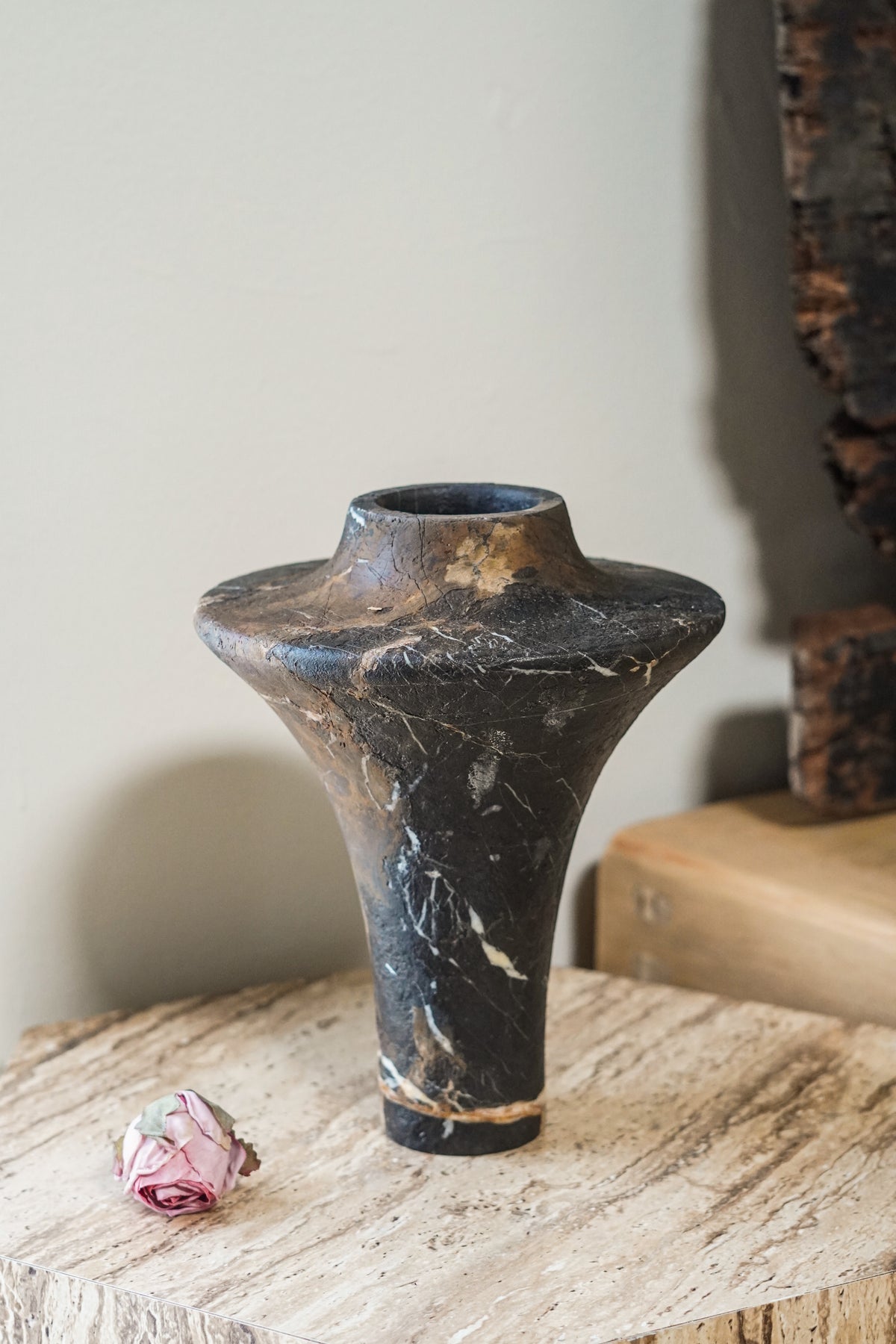 Sculptural Black Gold Marble Vase