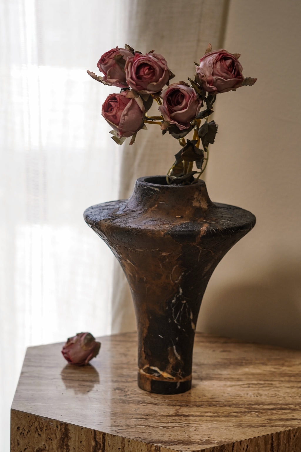 Sculptural Black Gold Marble Vase
