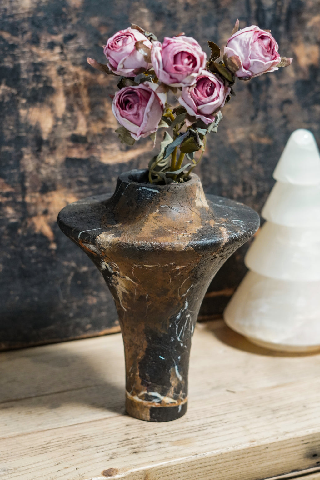 Sculptural Black Gold Marble Vase