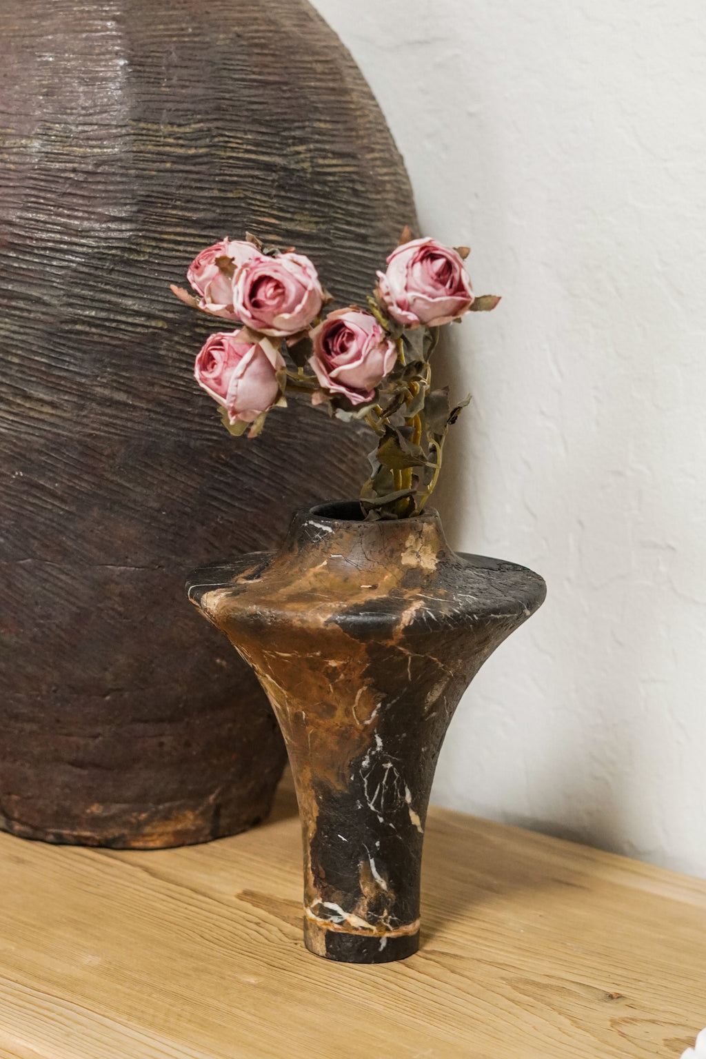 Sculptural Black Gold Marble Vase