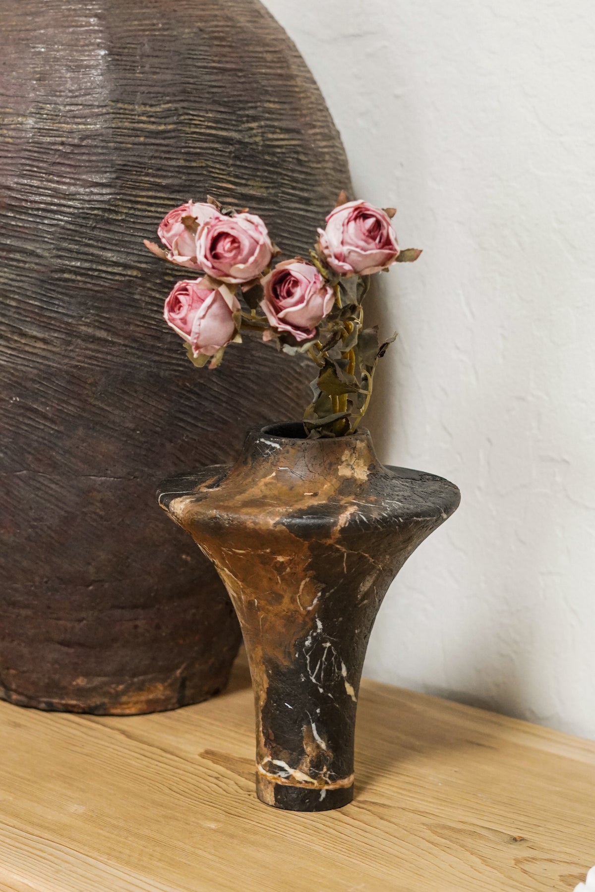 Sculptural Black Gold Marble Vase