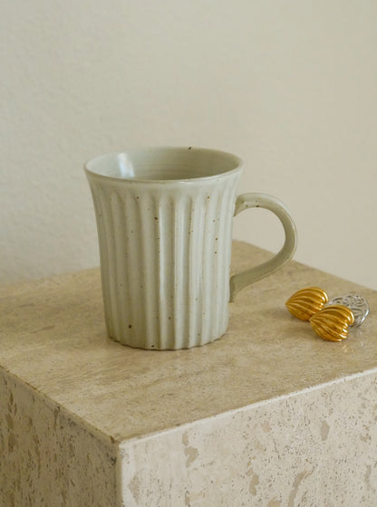 Porcelain Coffee Tea Mug - Handmade Minimalist Matte White Ribbed Mug