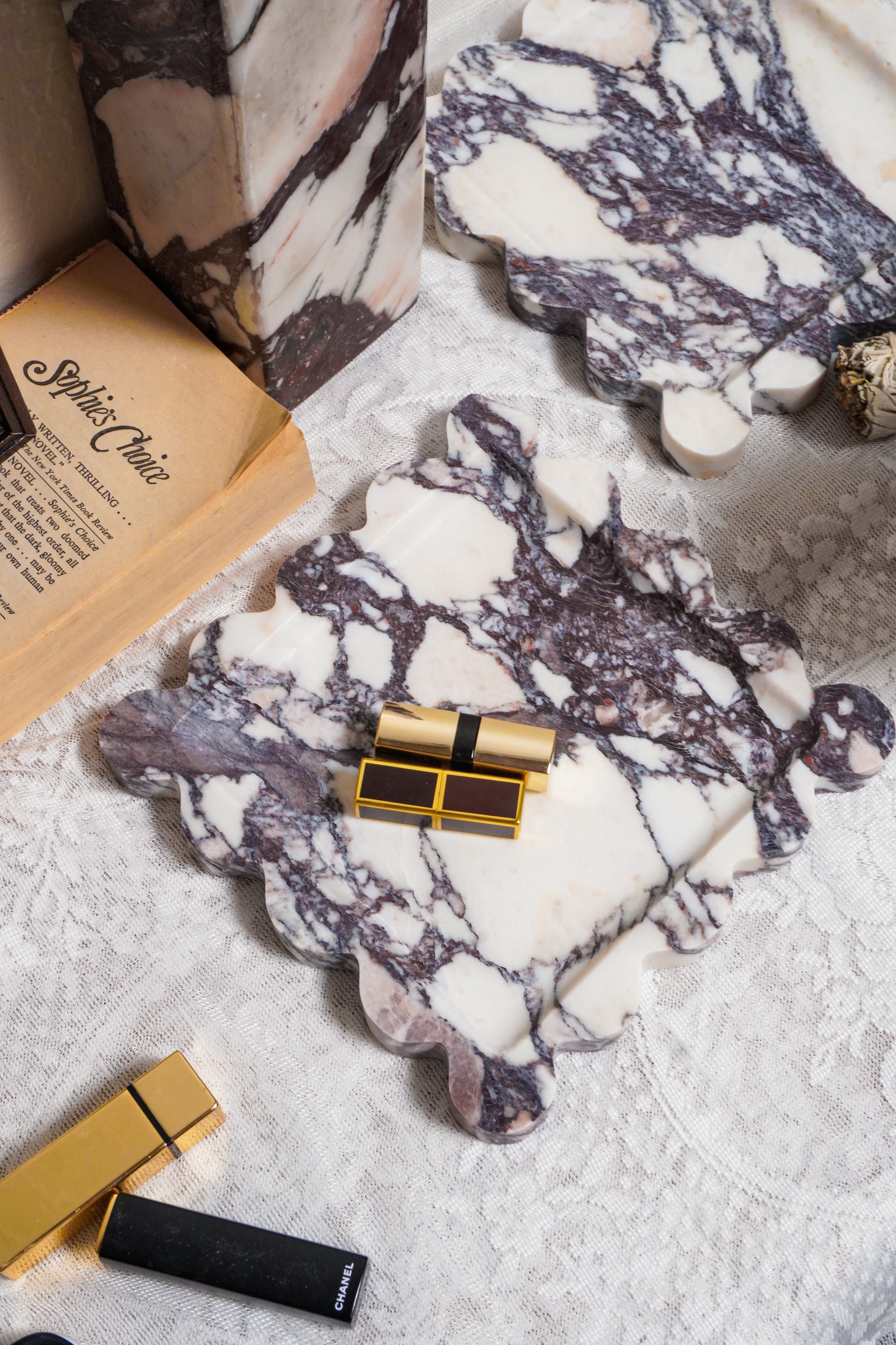 Square Scalloped Marble Tray--Multiple Colors