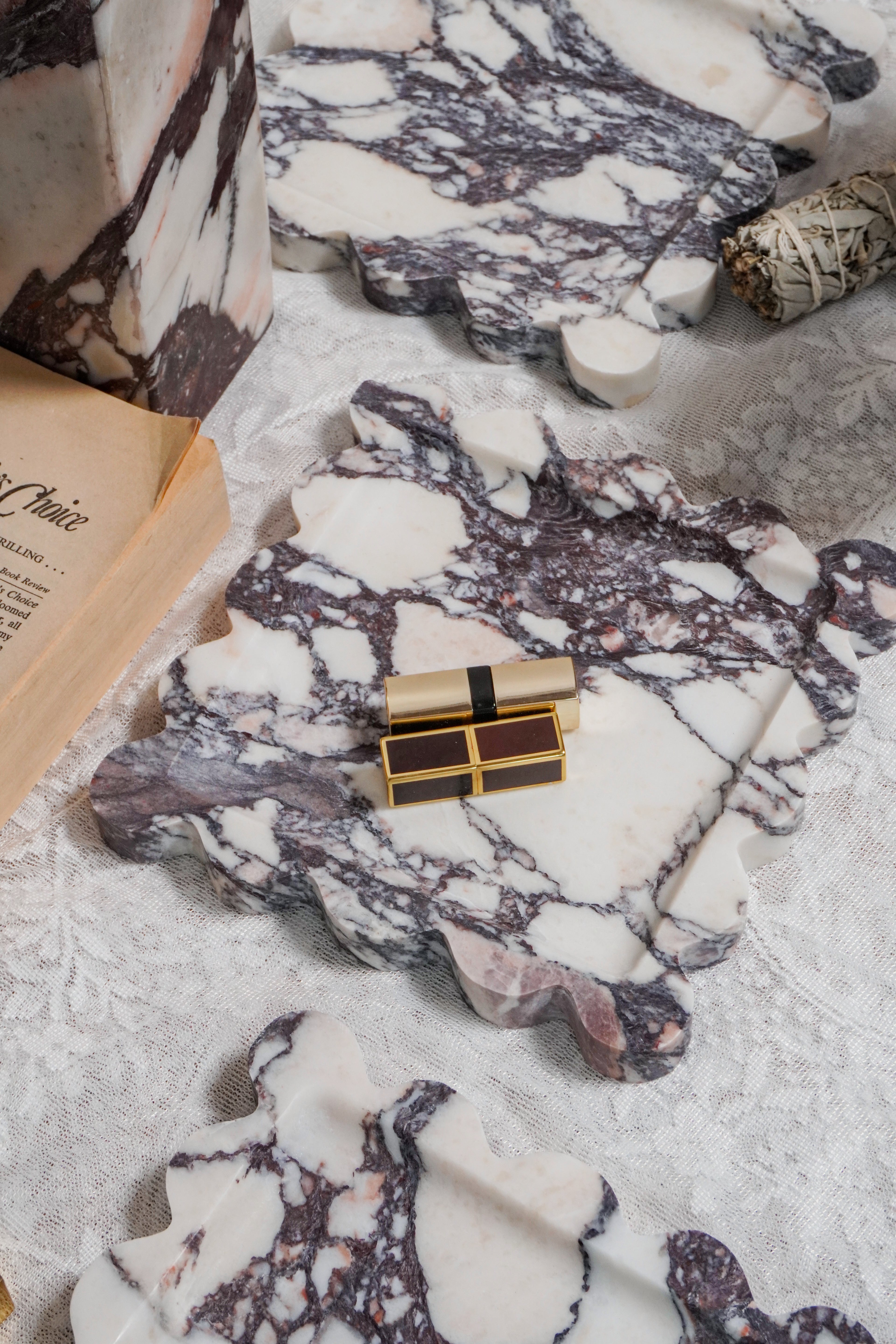 Square Scalloped Marble Tray--Multiple Colors