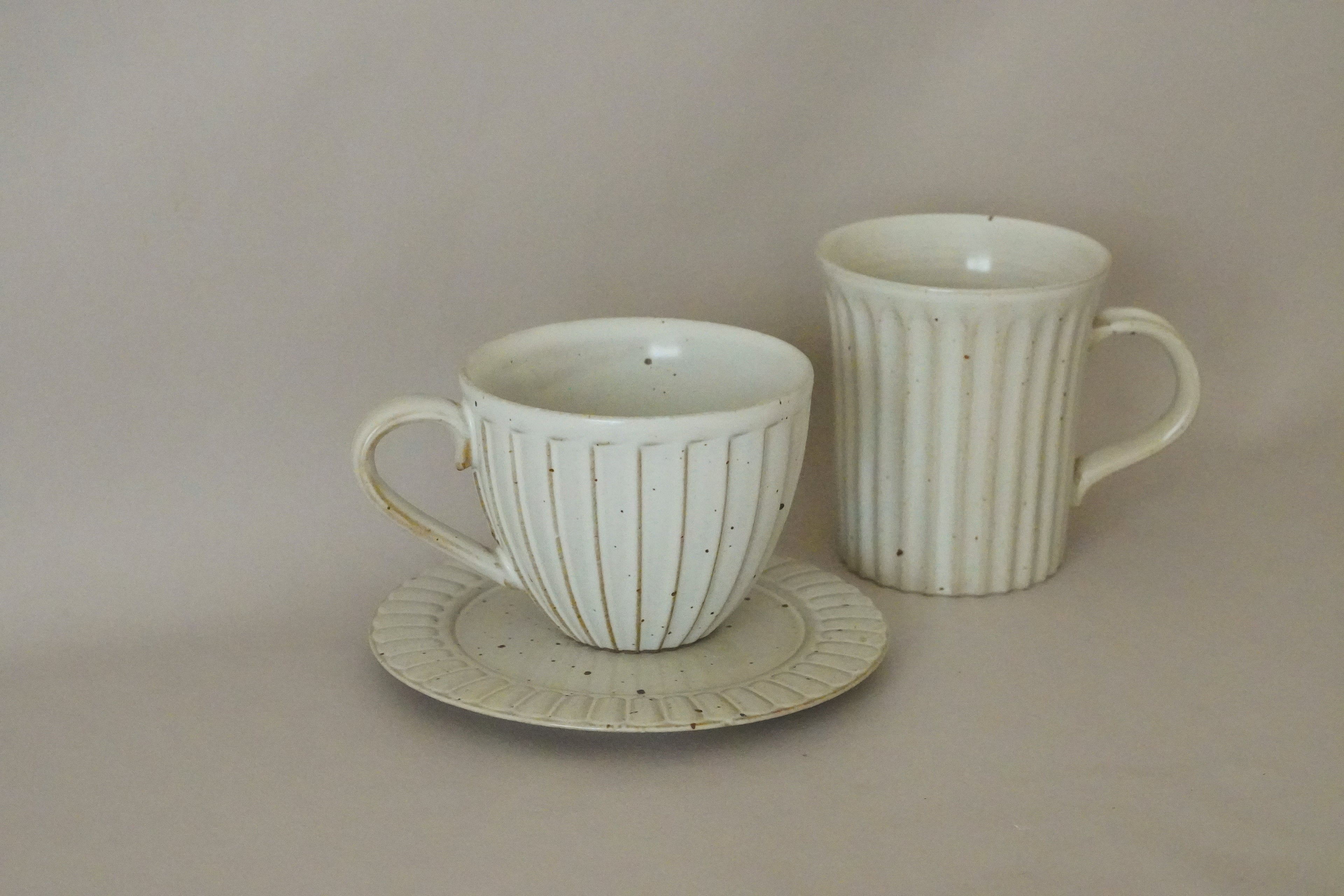 Porcelain Espresso Coffee Tea Cup - Handmade Vintage-Style Ivory White Coffee Cup Set