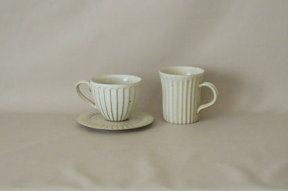 Porcelain Coffee Tea Mug - Handmade Minimalist Matte White Ribbed Mug