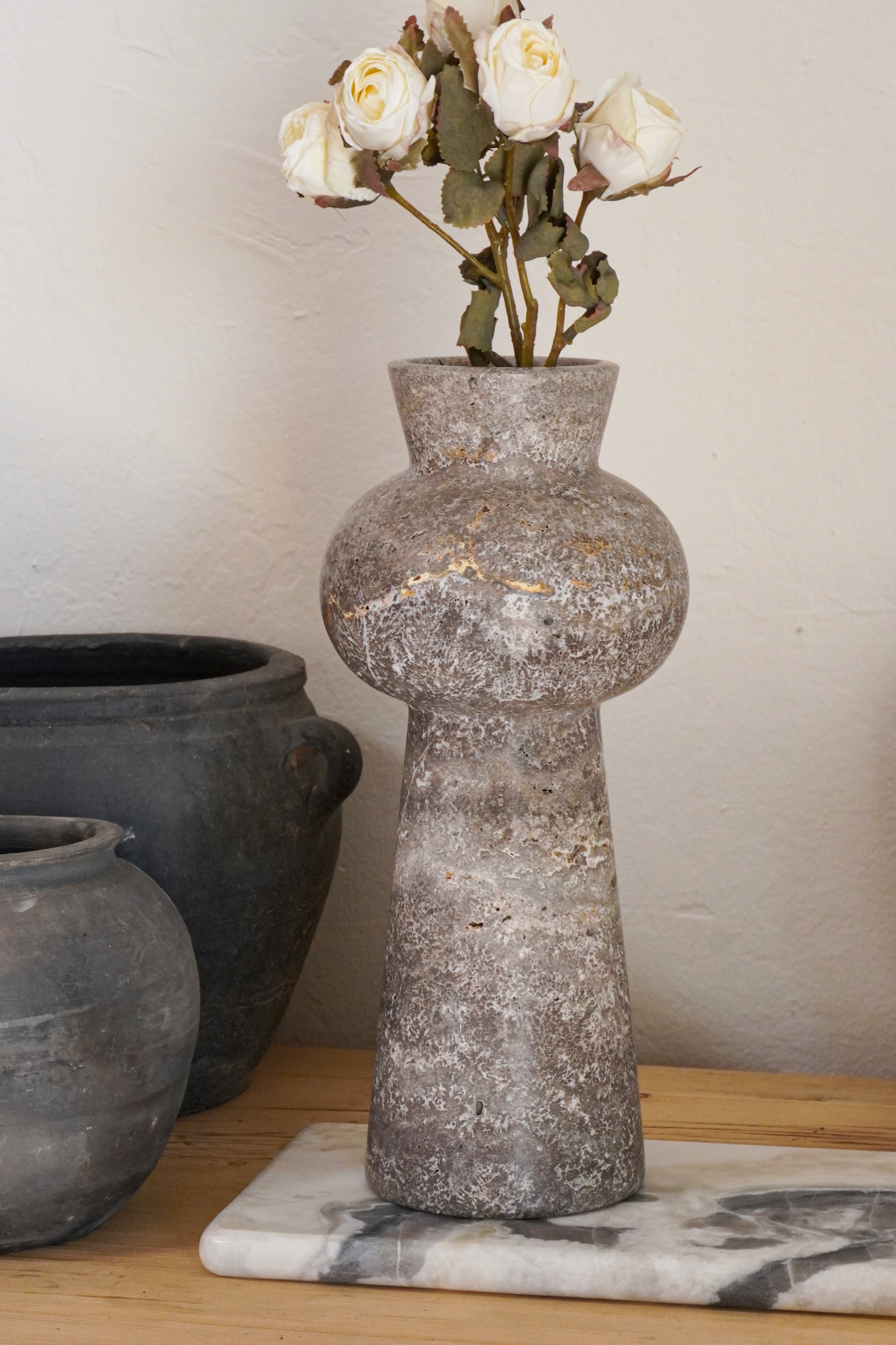 Grey Travertine Vase