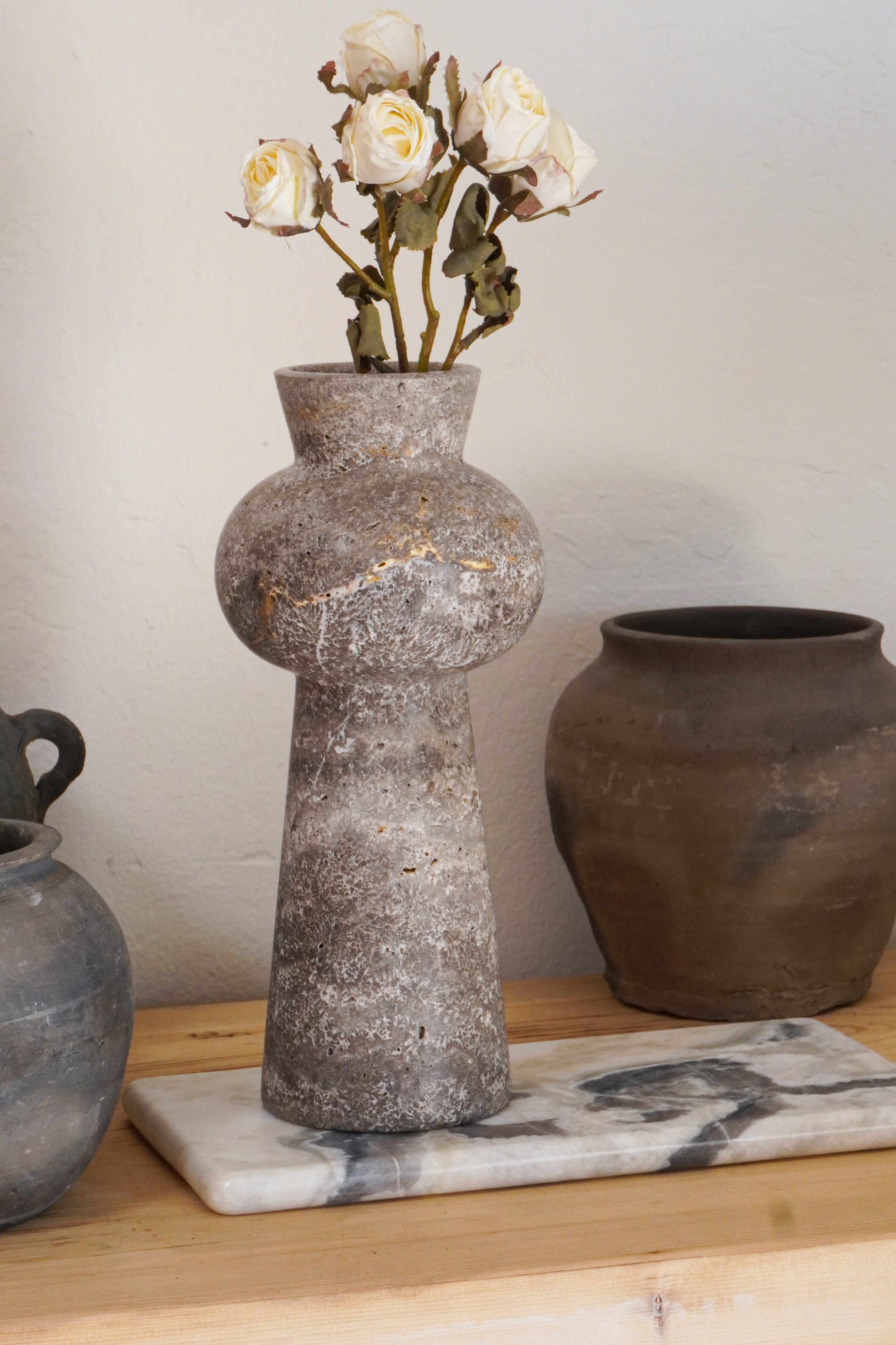 Grey Travertine Vase
