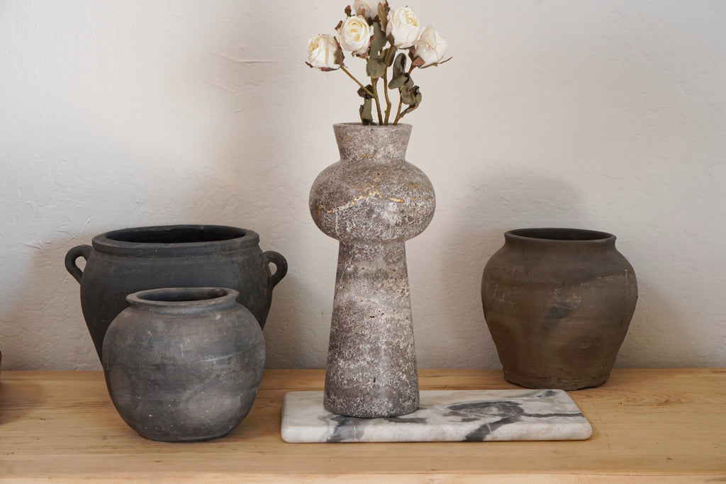 Grey Travertine Vase