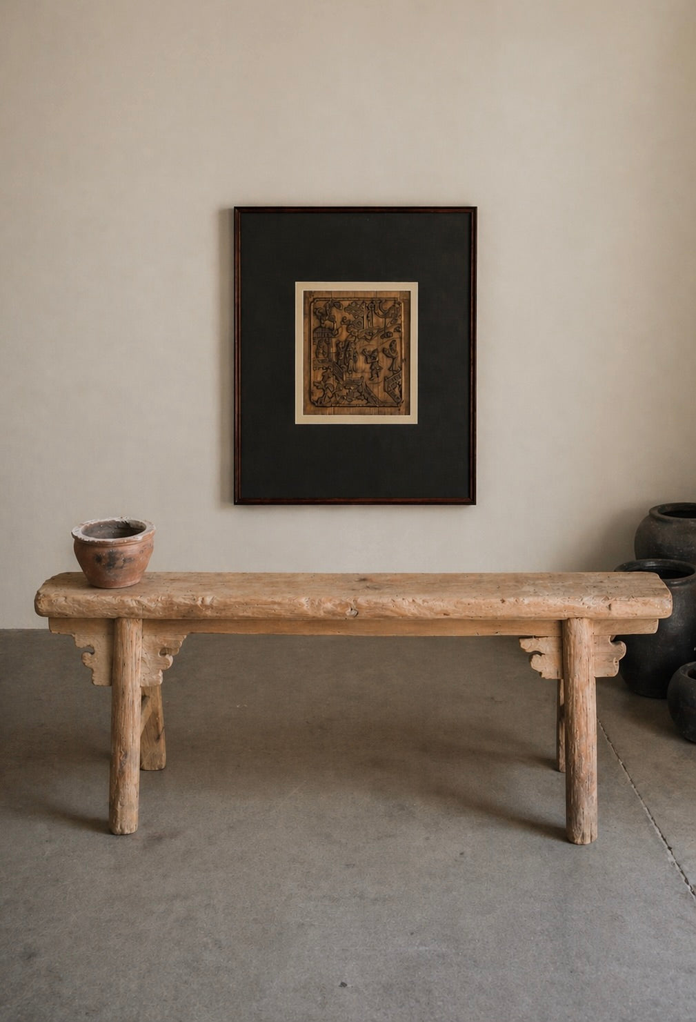 Vintage Rustic Elm Wood Bench--With Panel