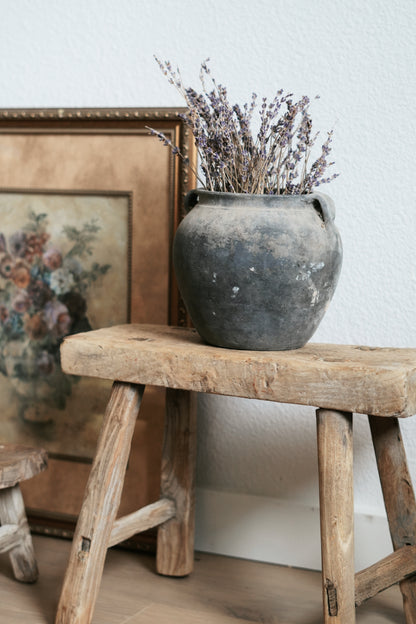 Vintage Wabi-Sabi Rustic Elm Wood Stool--Small Size