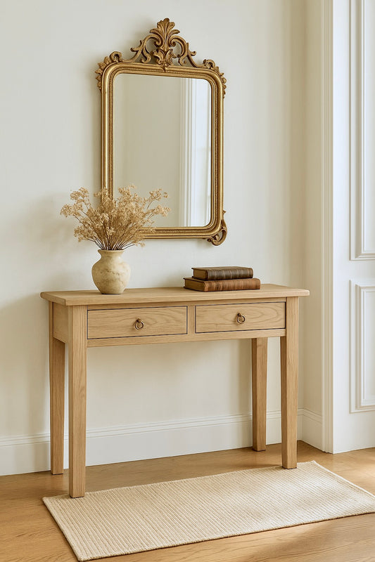Vintage Reclaimed Elm Wood Console Table With Drawer