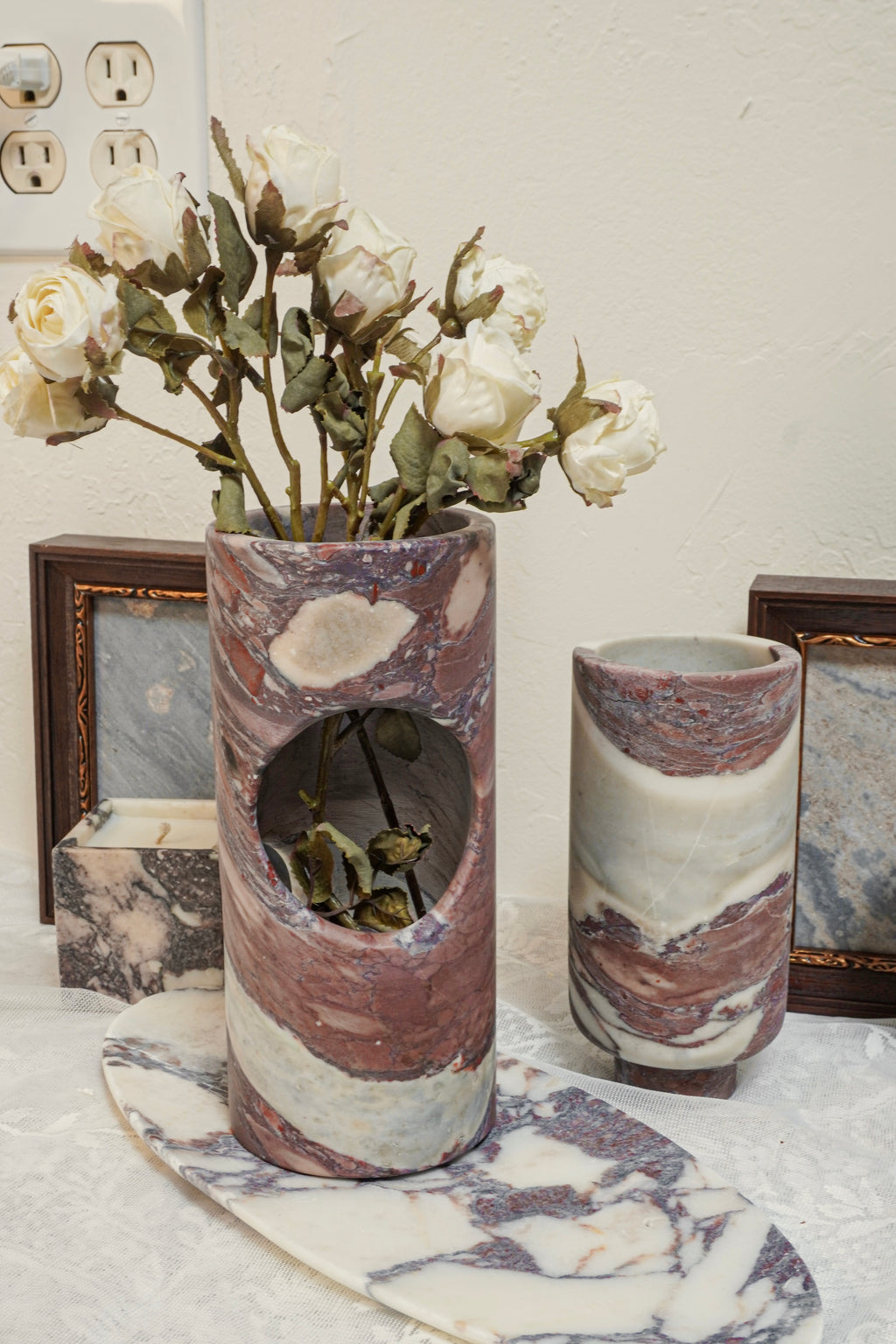 Calacatta Viola Marble Vases with Scalloped Edge--2 Sizes
