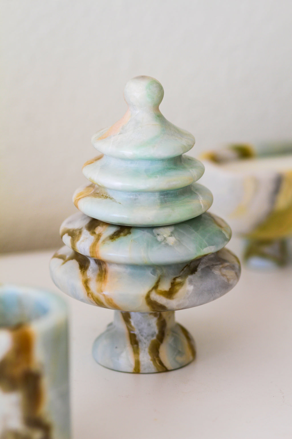 Blue Marble Christmas Tree Tealight Candle Holder, 2-in-1 Design