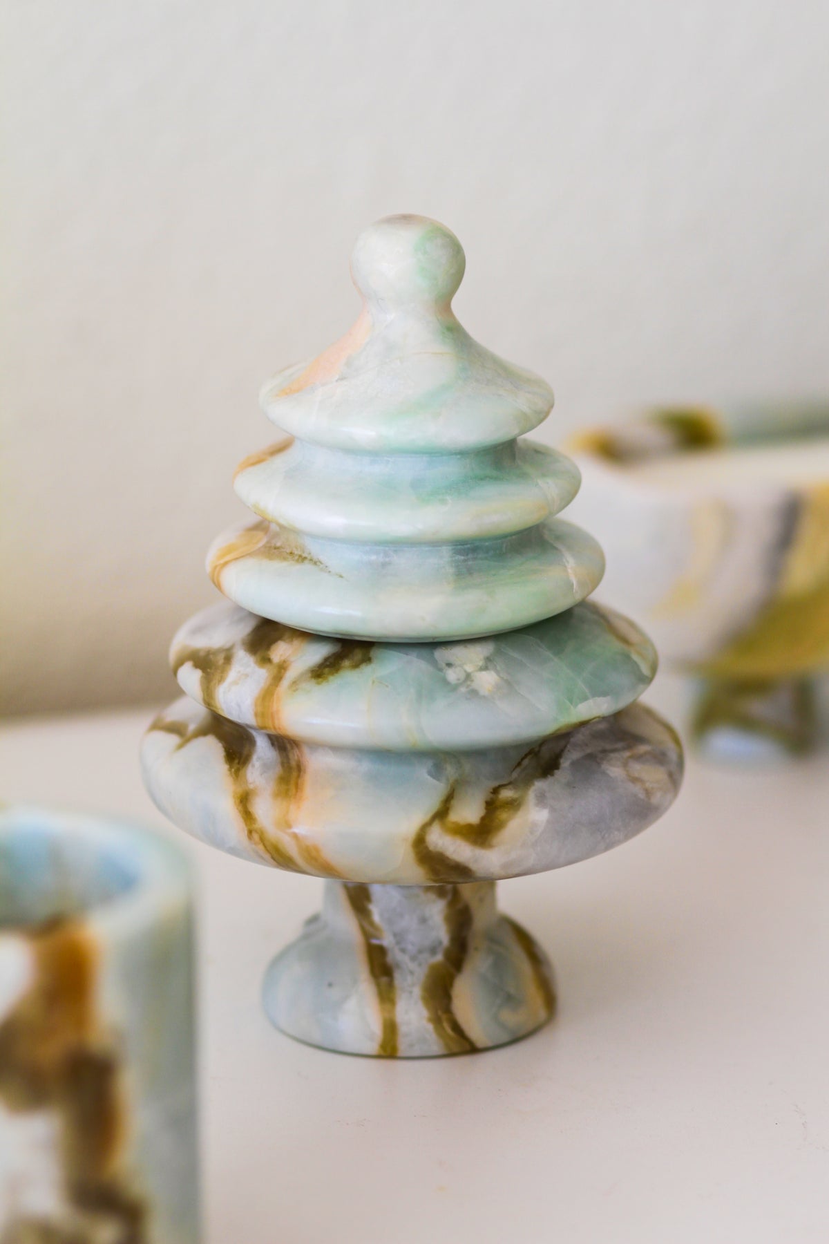 Blue Marble Christmas Tree Tealight Candle Holder, 2-in-1 Design